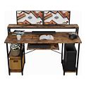 IRONCK Computer Desk 55", Home Office Desk With Keyboard Tray, Monitor Stand, Storage Shelf, Industrial Studying Writing Table, Vintage Brown