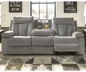 Mitchiner Gray Contemporary Reclining Sofa With Drop Down Table - Fog