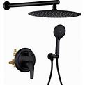 WELLFOR 12-Inch Concealed Valve Shower System Matte Black Dual Head Waterfall Built-In Shower Faucet System With 2-Way Diverter Valve Included